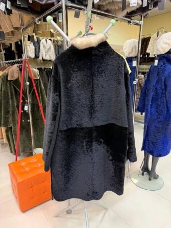 Черная женская дубленка из астрагана с мехом норки премиум класса 2018-1