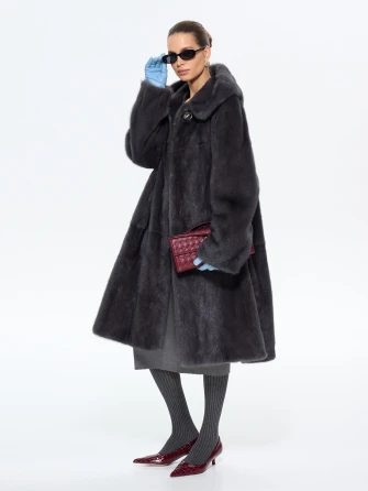 Длинная женcкая шуба с капюшоном Классика-687-0